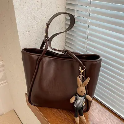Brown Leather Cross-Body Tote Bag for Women
