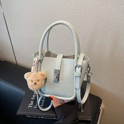 Light Grey Bear Charm Shoulder Bag 2025
