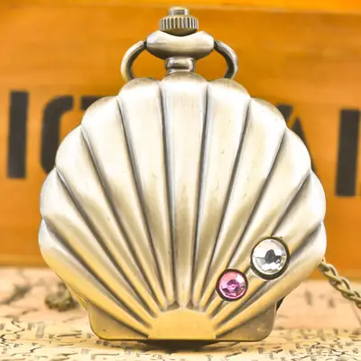 Vintage Women's Pocket Watch with Embroidered Shell Design