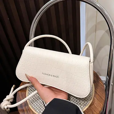 White Croc Texture Shoulder Bag for Women