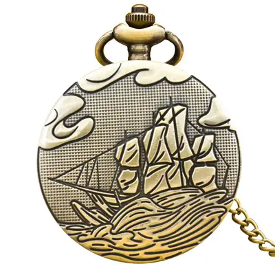 Men's Vintage Pocket Watch Necklace with Embroidered Design