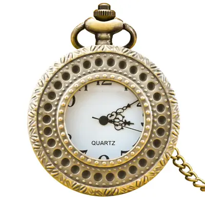 Classic Bronze Pocket Watch with Chain & Flip Chain