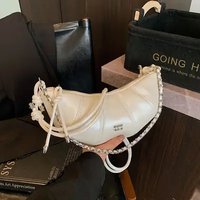 Women's Cream Leather Crossbody Bag with Lace Trim