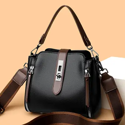 2026 Women's Black Leather Shoulder Crossbody Bag