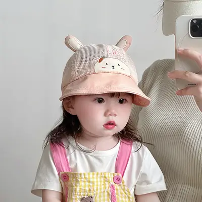 Baby's Cute Cat Ear Mesh Hat Pink Travel Sunshade
