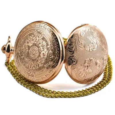 Classic Pocket Watch with Red Copper Bronze Design