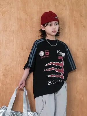 Boys Black Striped T-Shirt Summer 2026 Kids
