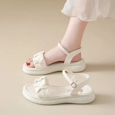 Women's White Roman Strap Flat Sandals Summer 2025
