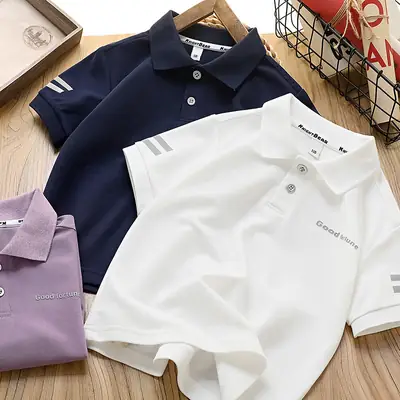 Children's Boys Polo Shirt Navy Blue Quick Dry Short Sleeve
