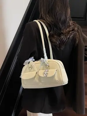 Women's Cream Crossbody Bag with Chain Strap