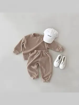 2025 Spring Cotton Kids Sports Suit Blue Cap Set
