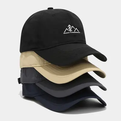 Men Hiking Mountain Embroidered Cap Black Blue