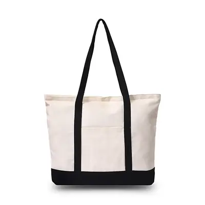 Large Capacity Canvas Tote Bag with Black Handles