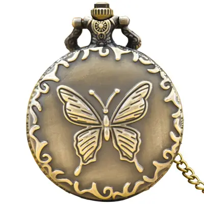 Classic Retro Hollow Butterfly Pocket Watch with Gold Chain
