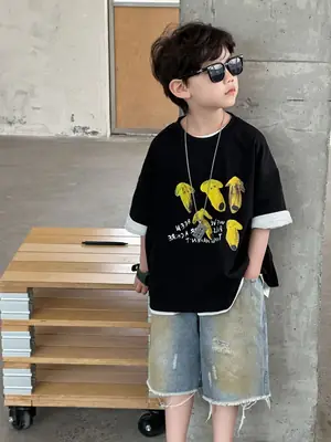 Boys Cotton T-Shirt Korean Style Summer Casual Top