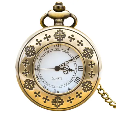 Large Bronze Roman Pattern Pocket Watch Necklace