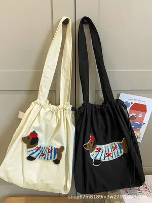Women Canvas Shoulder Bag Black White 2025 Spring