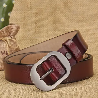 Women's Retro Leather Belt with Silver Buckle