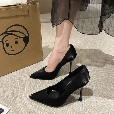 2026 Black Suede Pointed Toe High Heels for Women