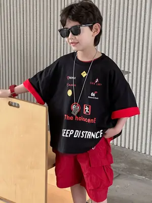 Boys Black Red T-Shirt Short Sleeve 2025 Cool Kids Wear