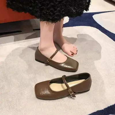 Women French Style Square Toe Mary Jane Shoes