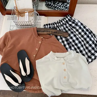 Boys Summer T-Shirt Stretch Korean Style White Brown