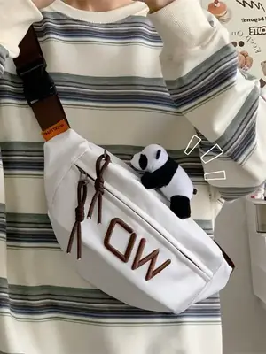 Women's White Letter Crossbody Bag with Drawstring Closure