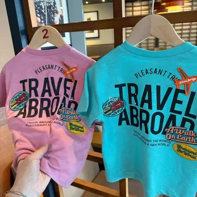 Boys Travel Abroad Pink T-Shirt 2025 Summer