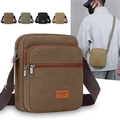Multi-layer Canvas Business Bag for Women Men Brown
