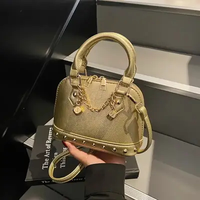 Champagne Gold Studded Shell Handbag for Women