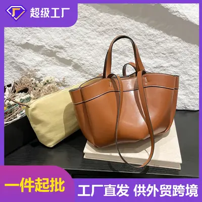Cross-border Leather Tote Bag Women Large Capacity Brown