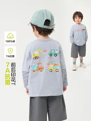 Boys' Long Sleeve T-Shirt Pure Cotton Light Blue with Car Print