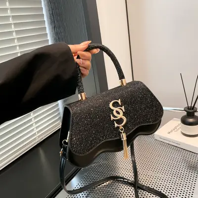 Black Sparkly Crossbody Bag for Women 2025