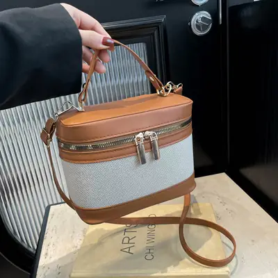 Vintage Brown & White Shoulder Crossbody Bag for Women
