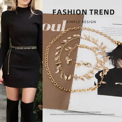 Gold Leaf Metal Waist Chain for Women