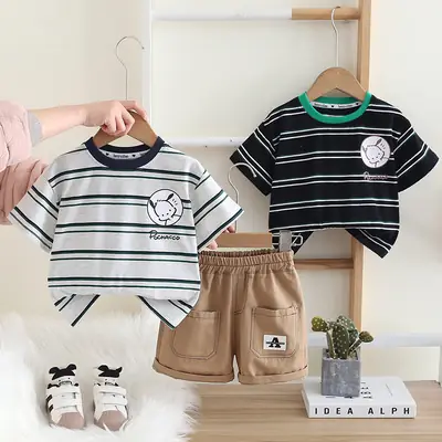 Boys Striped Shorts T-Shirt Set Summer Casual