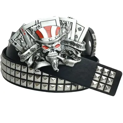 Skull Belt with Money & Rivets Wide Girdle Belt