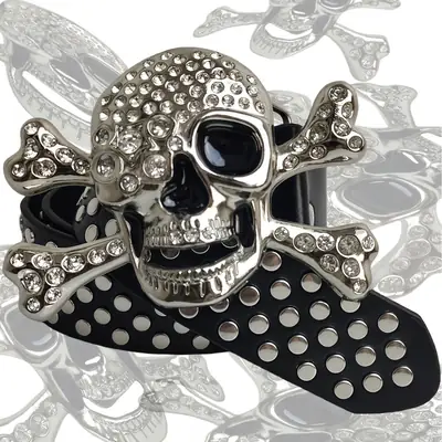 Punk Skull Rhinestone Belt with Rivets