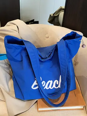 Blue Printed Korean Style Tote Bag Large Capacity Travel All-match