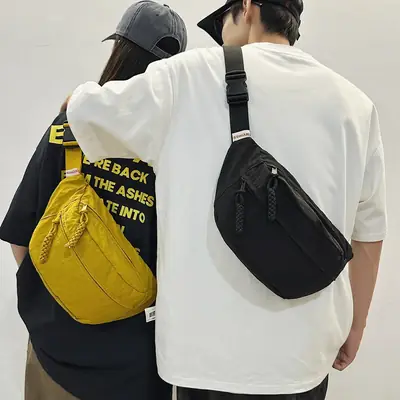 Men Yellow Backpack & Black Waist Bag Set