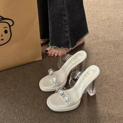 Transparent Rhinestone High Heel Sandals for Women