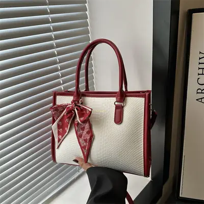 Women Textured Shoulder Bag Red White Bow