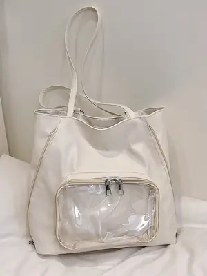 2025 Style Clear Window Shoulder Tote Bag White