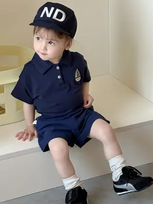 Kids Blue Polo Shorts Set Korean Style Summer Boys 2026