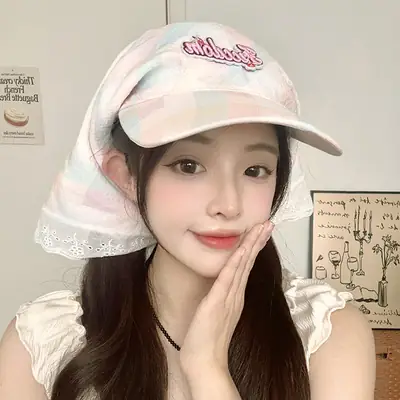 Women Plaid Turban Hat with Lace Trim