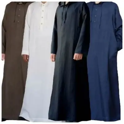 2022 New Muslim Robe Long Hooded Shirt Black