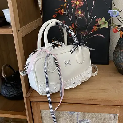 Women's White Embroidered Bow Crossbody Bag 2025