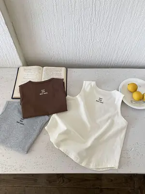 Children's Sleeveless Cotton T-Shirt White 2025 Summer
