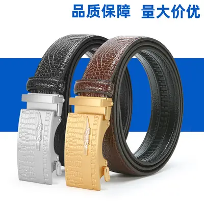 Men's Black Croc Leather Belt with Automatic Buckle
