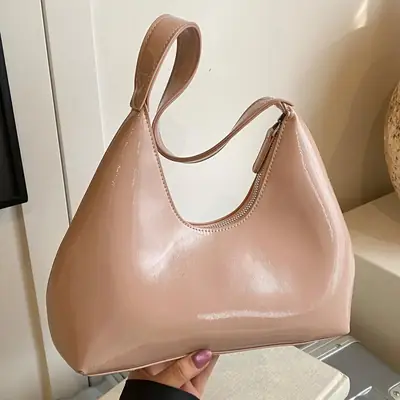 Women's Nude Leather Underarm Bag 2025 Summer